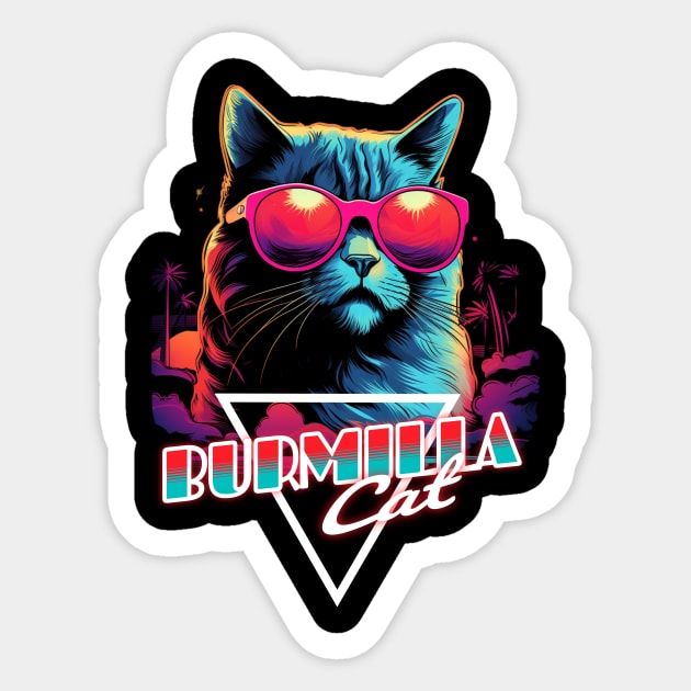 Retro Wave Burmilla Cat Miami Shirt Sticker by Miami Neon Designs